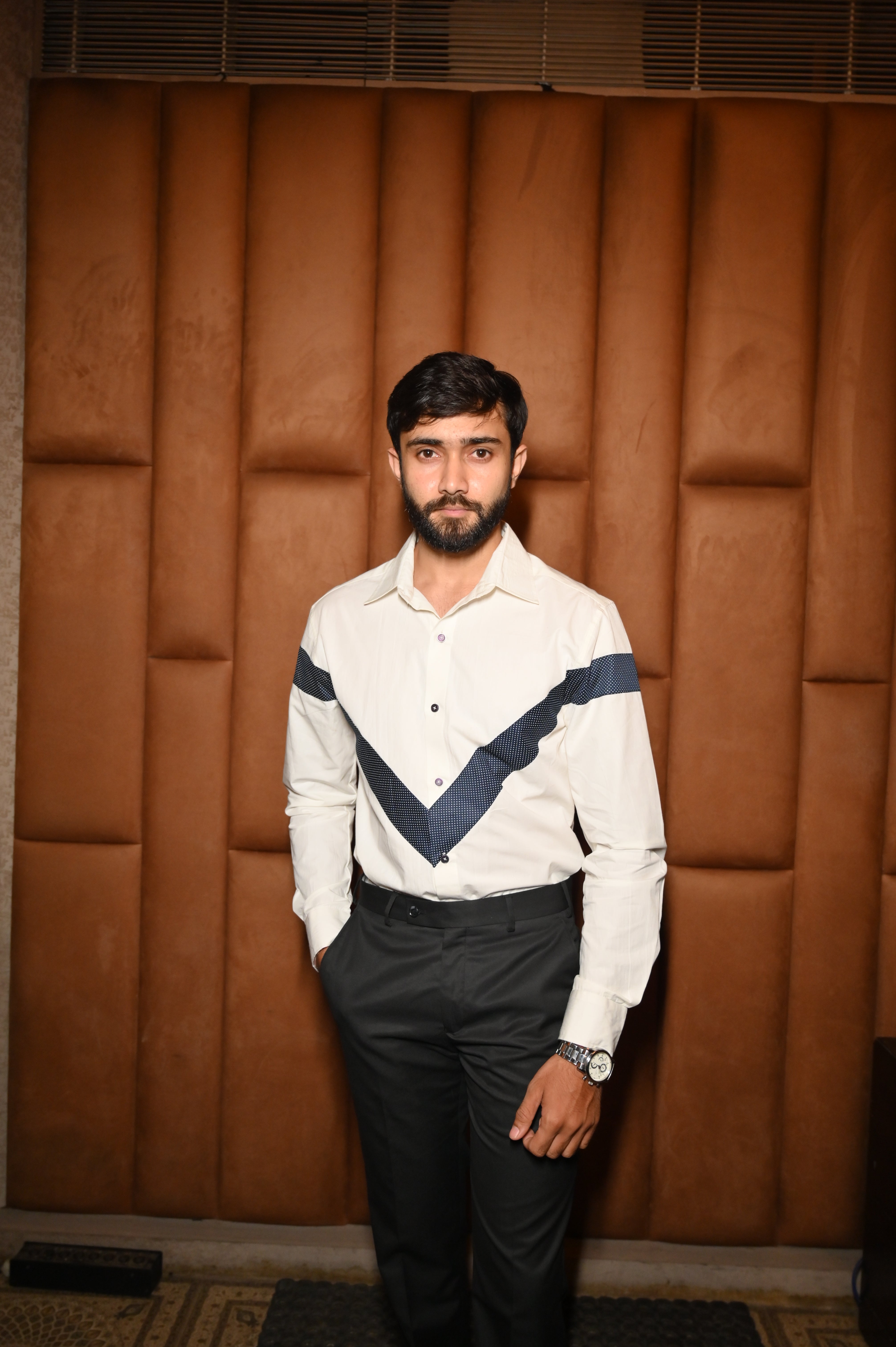 White Statement Shirt With Blue Trim